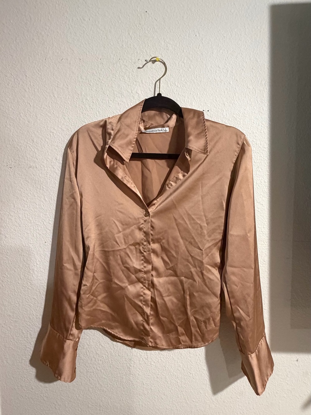 Abercrombie & Fitch Satin Button-Down Shirt in Light Brown